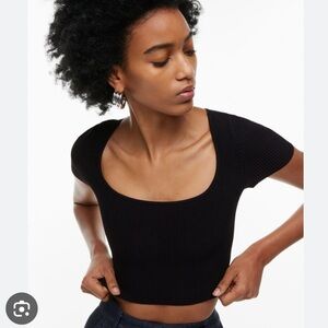 Aritzia Black Ribbed Square Neck Top